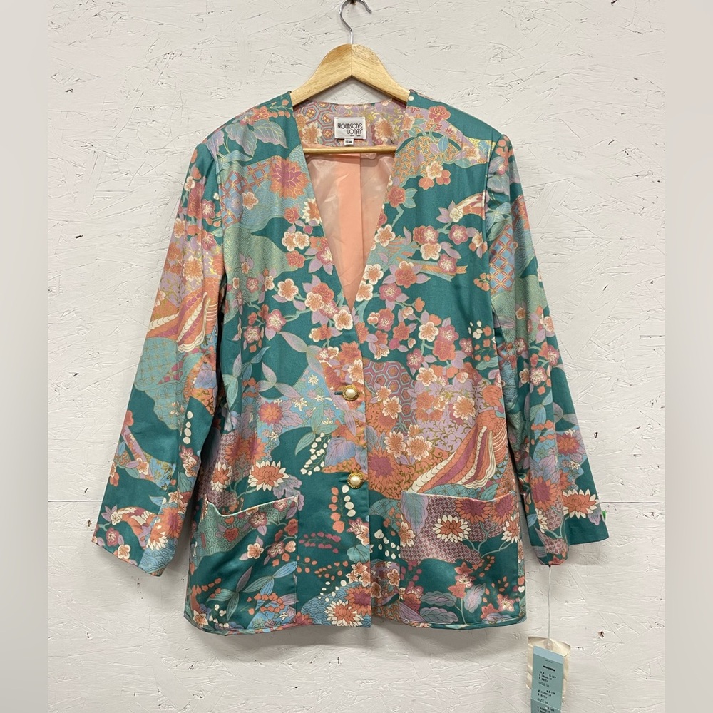 Vintage Brownstone Woman New York Bohemian Floral Two-Button Blazer, 16W